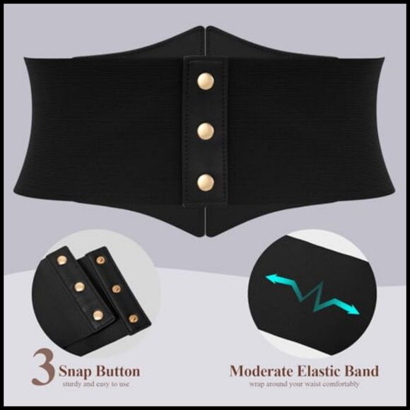 Gold Buckle Corset Belt Stretchy Elastic Waspie Waist Belt for Cosplay Halloween main image 4